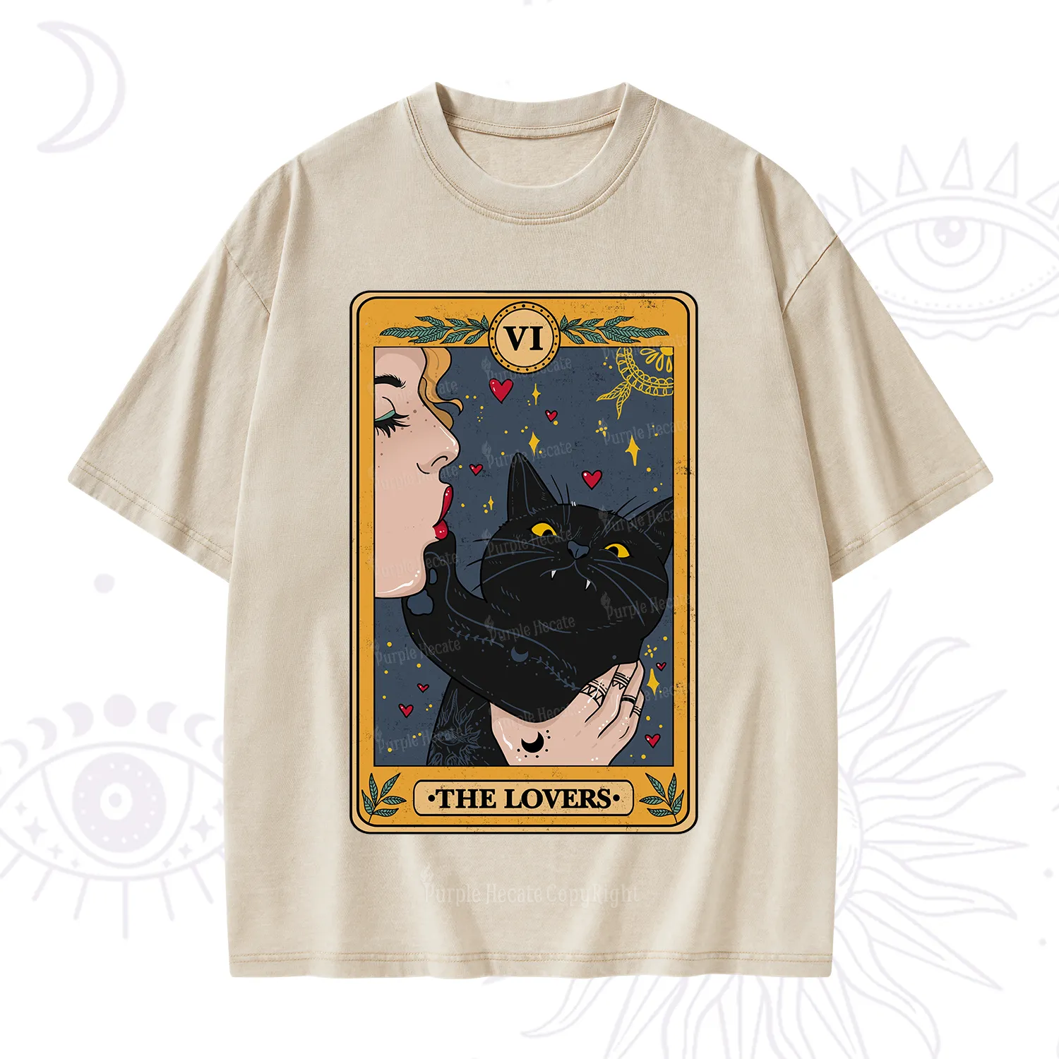 Purplehecate The Lovers Cat Tarot Washed T-Shirt
