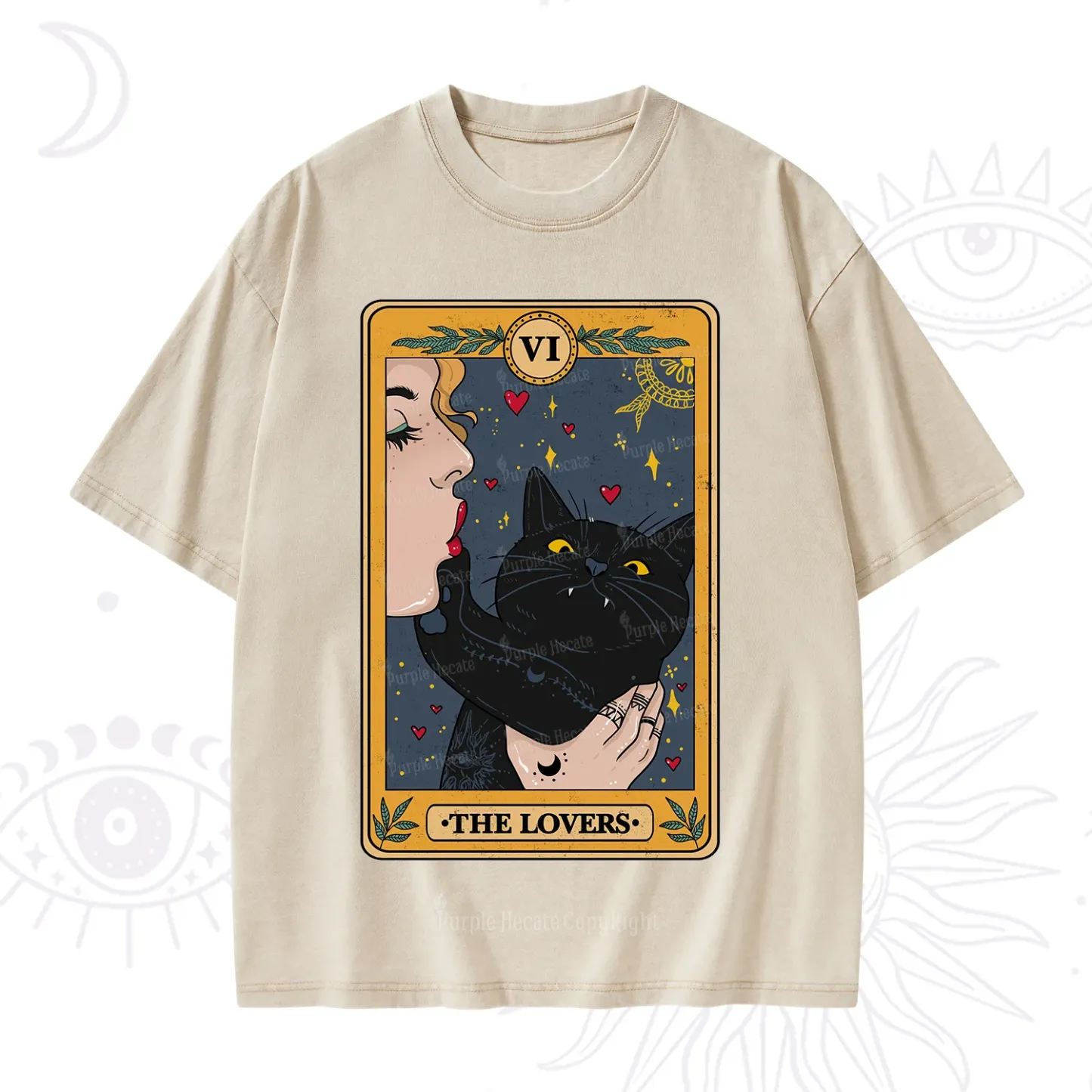 Purplehecate The Lovers Cat Tarot Washed T-Shirt