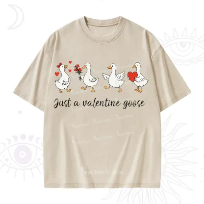 Purplehecate Just A Valentine Goose Valentine Washed T-Shirt