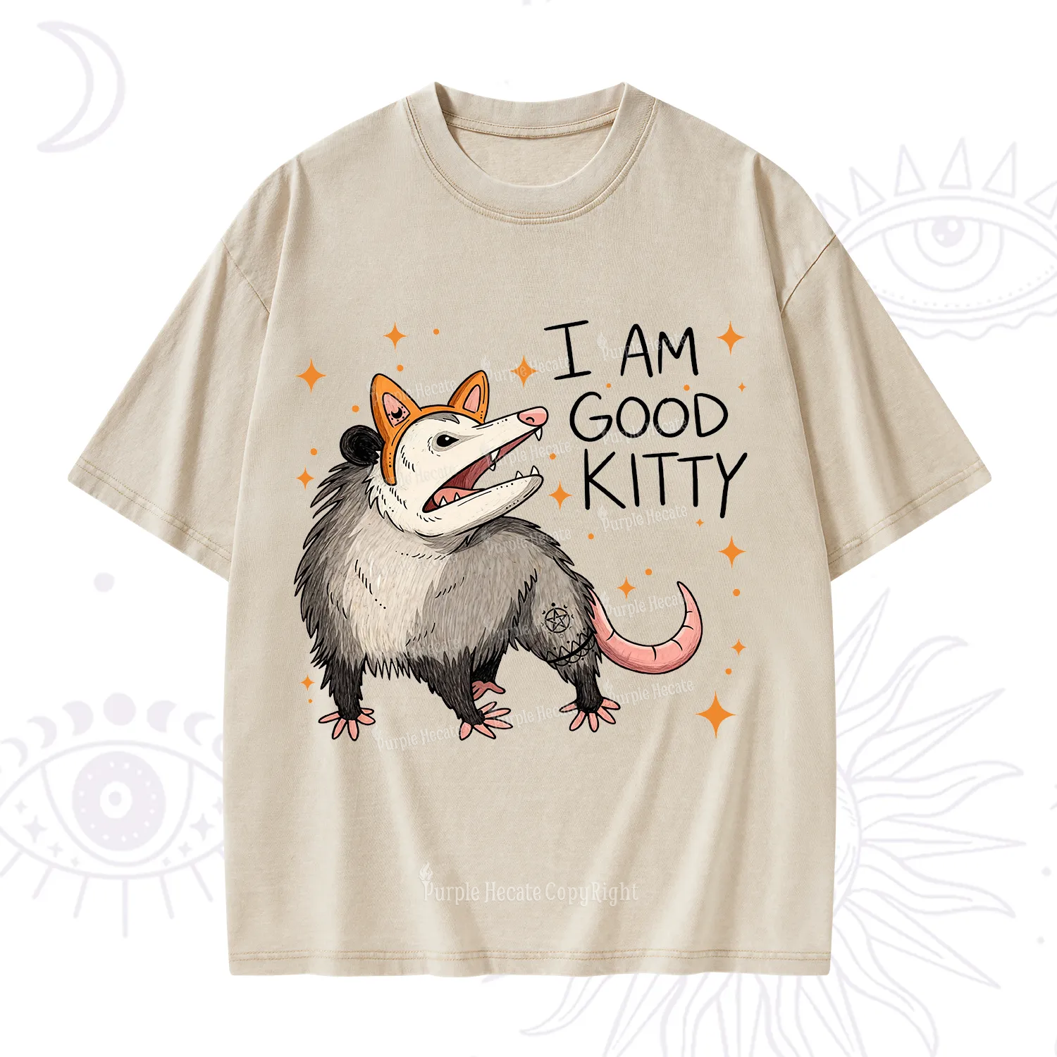 Purplehecate Funny Opossum I Am Good Kitty Washed T-Shirt