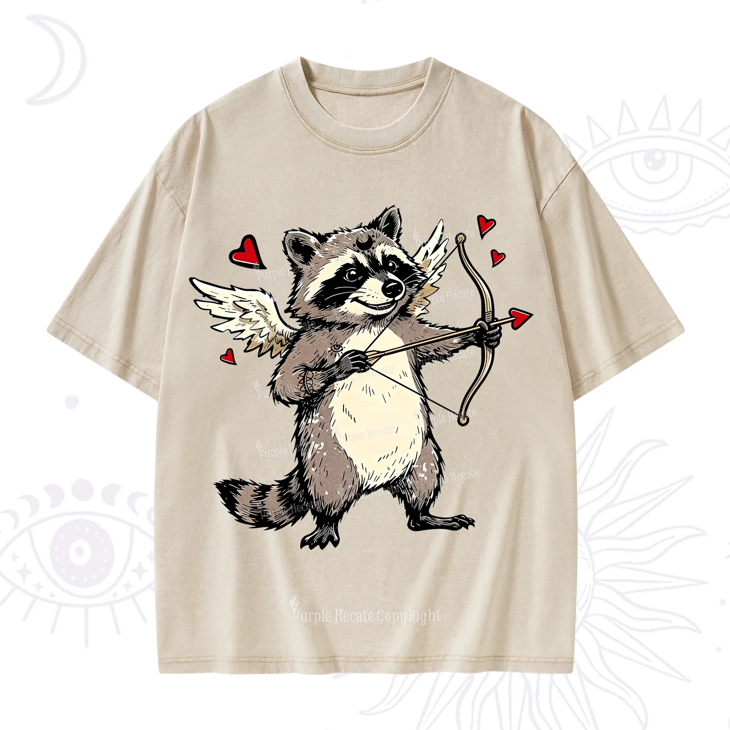 Purplehecate Cupid Raccoon Valentine Washed T-Shirt