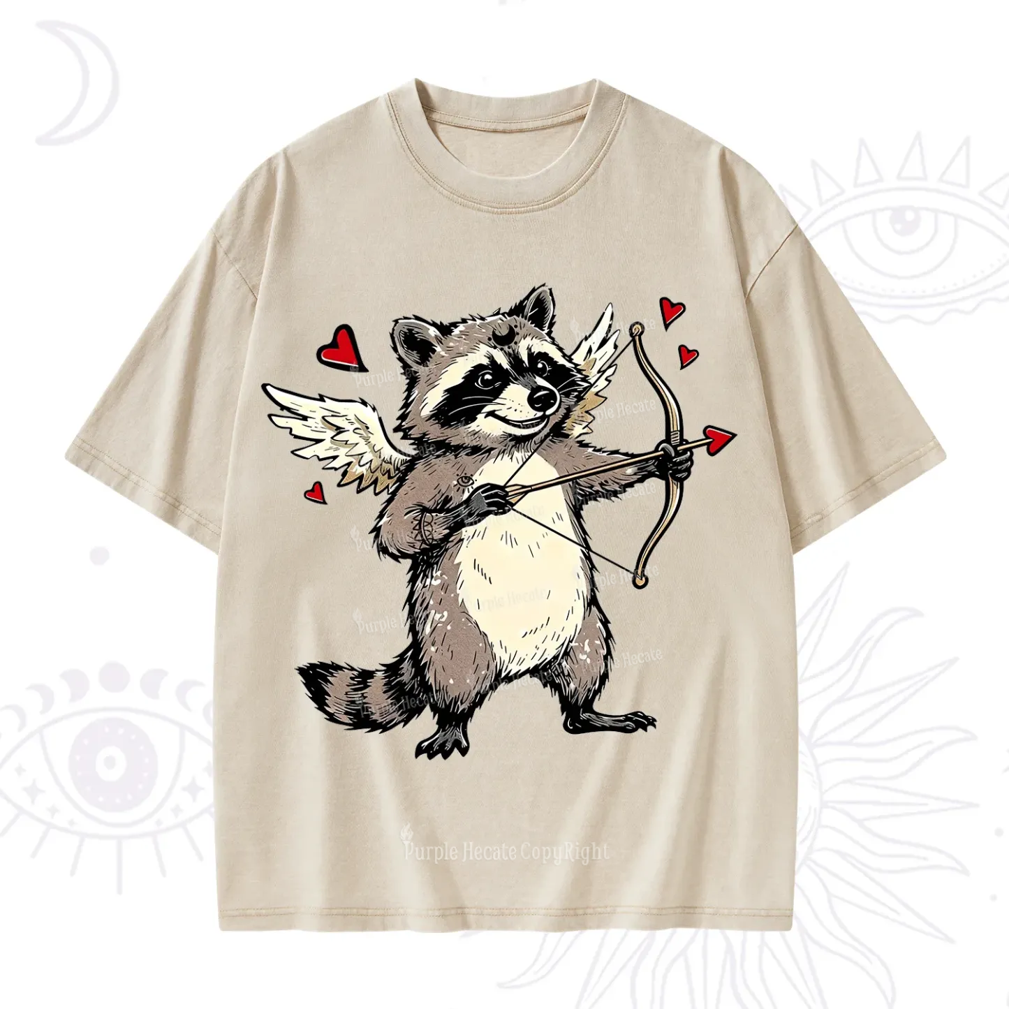 Purplehecate Cupid Raccoon Valentine Washed T-Shirt