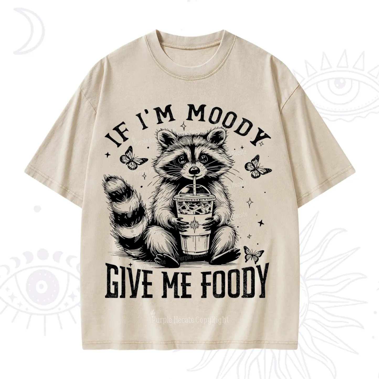 Purplehecate If I'm Moody Give Me Foody Washed T-Shirt
