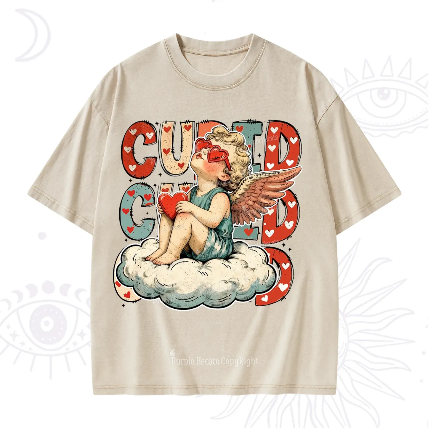 Purplehecate Retro Cupid Vibes Valentine Washed T-Shirt