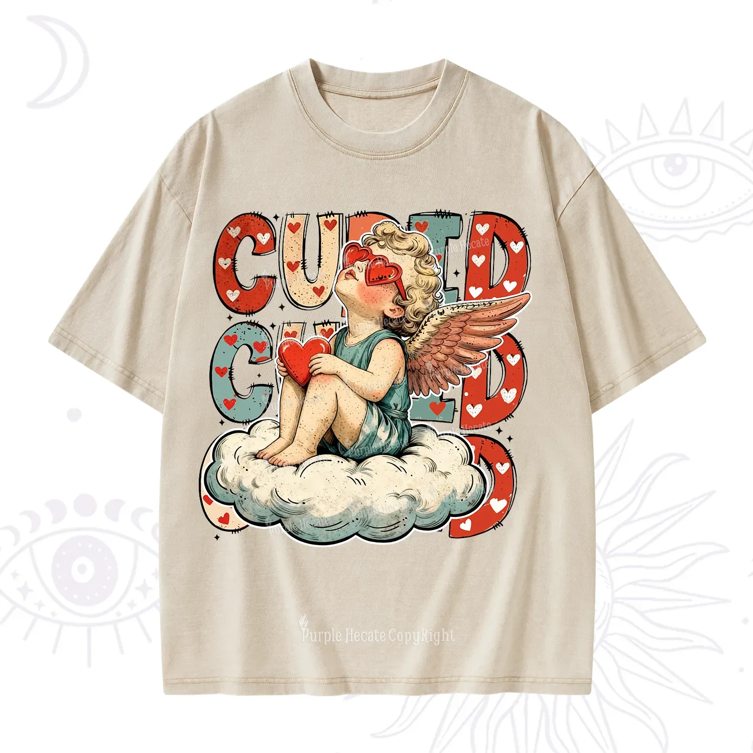 Purplehecate Retro Cupid Vibes Valentine Washed T-Shirt