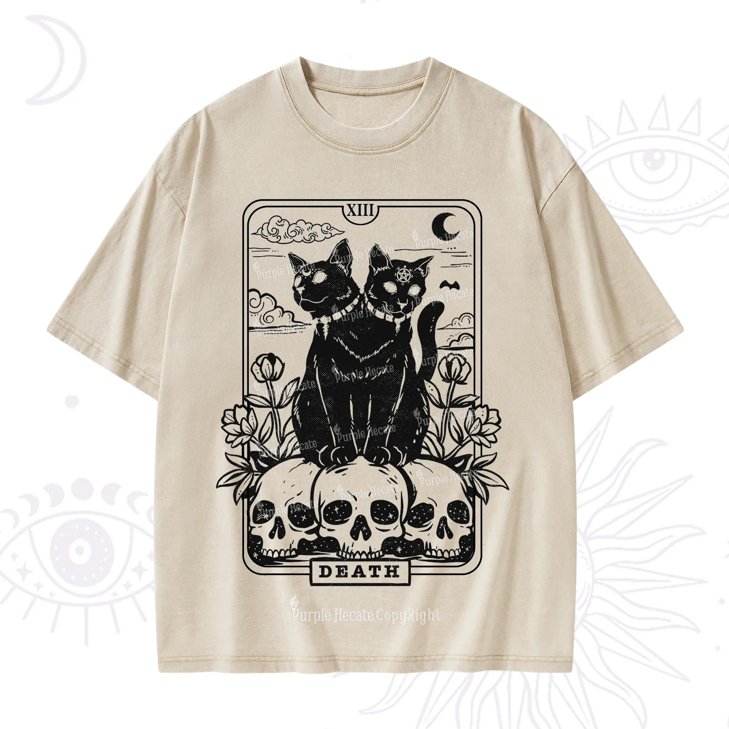 Purplehecate The Black Cat Death Tarot Card Washed T-Shirt