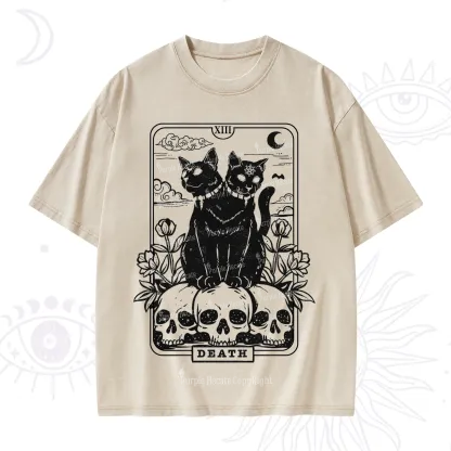 Purplehecate The Black Cat Death Tarot Card Washed T-Shirt