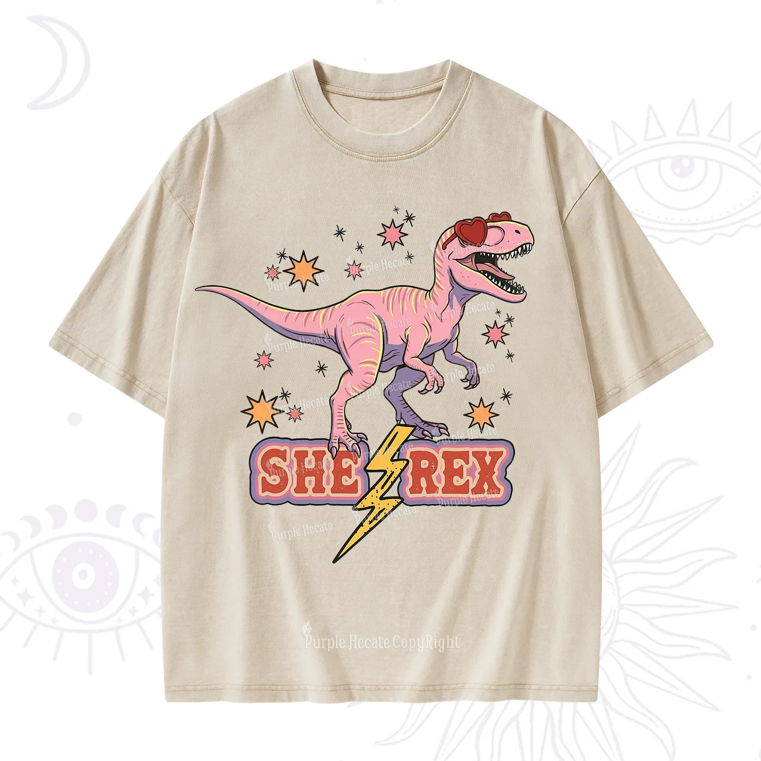 Purplehecate T Rex Dinosaur Girl Washed T-Shirt