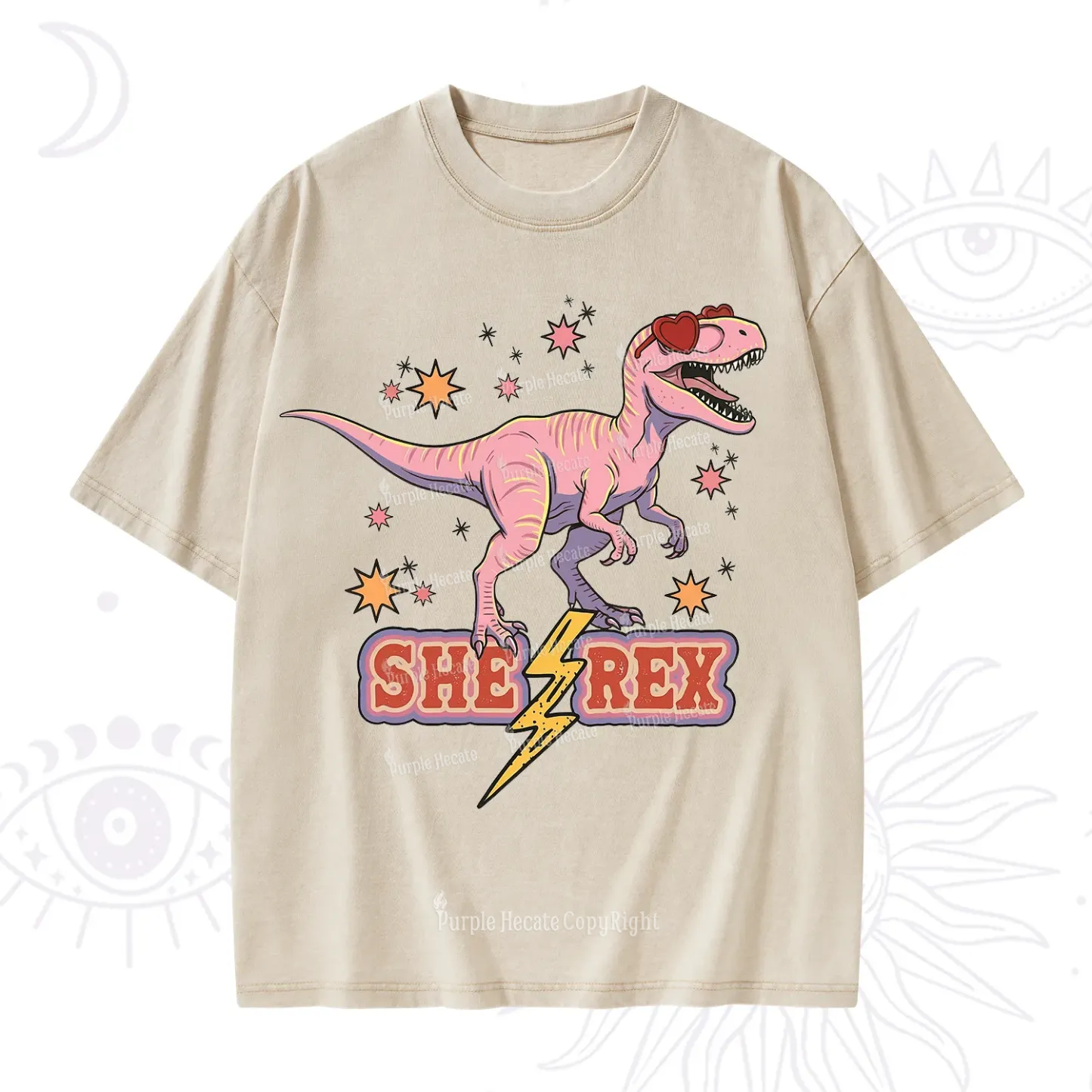 Purplehecate T Rex Dinosaur Girl Washed T-Shirt