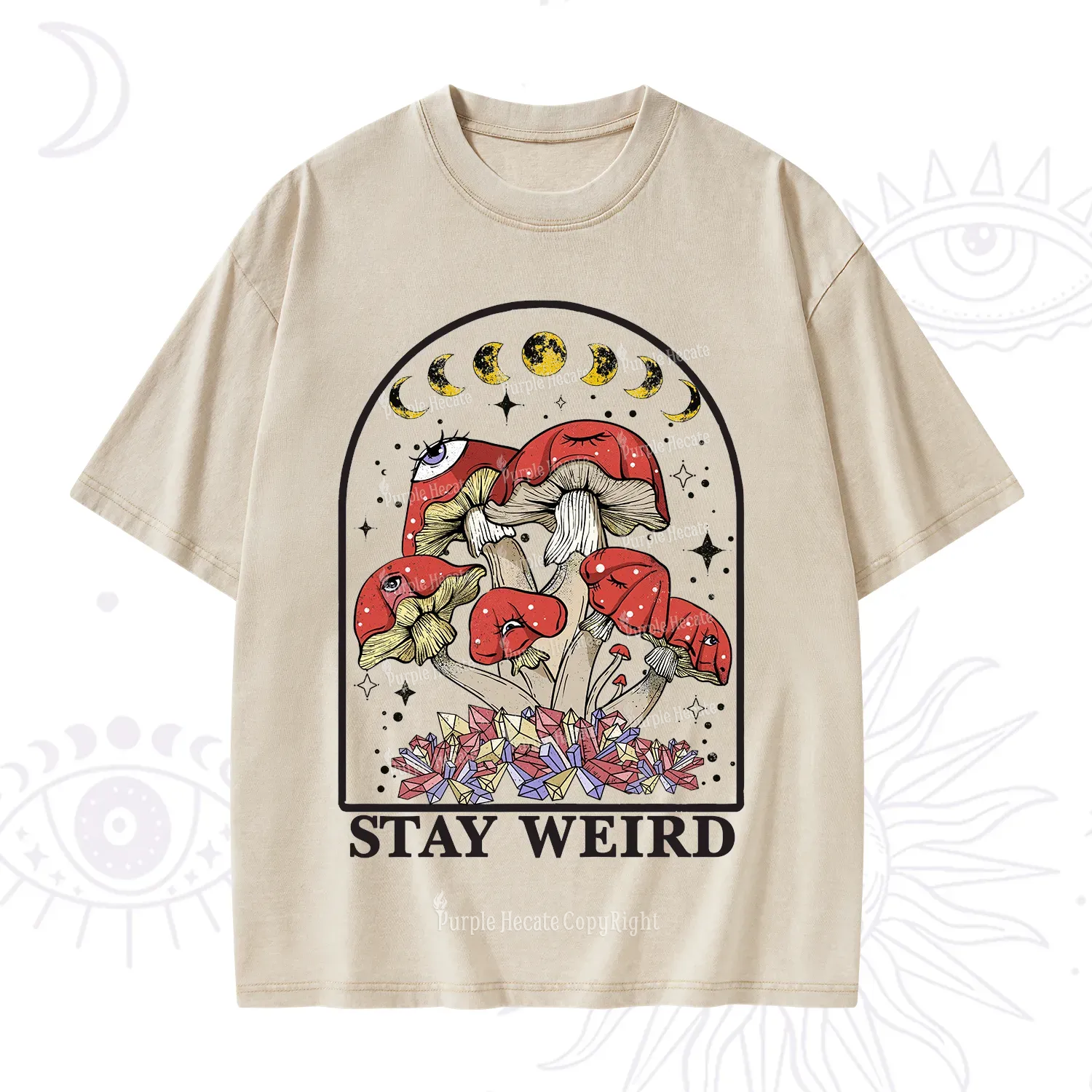 Purplehecate Stay Weird Mushroom Washed T-Shirt
