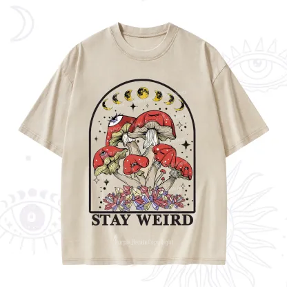 Purplehecate Stay Weird Mushroom Washed T-Shirt