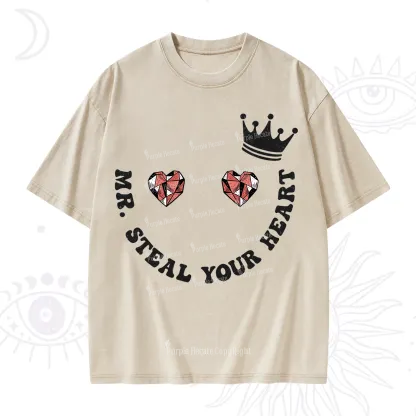 Purplehecate Mr Steal Your Heart Valentine Washed T-Shirt