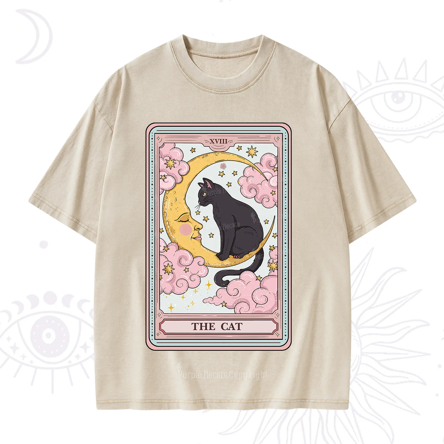Purplehecate The Cat Tarot Card Washed T-Shirt
