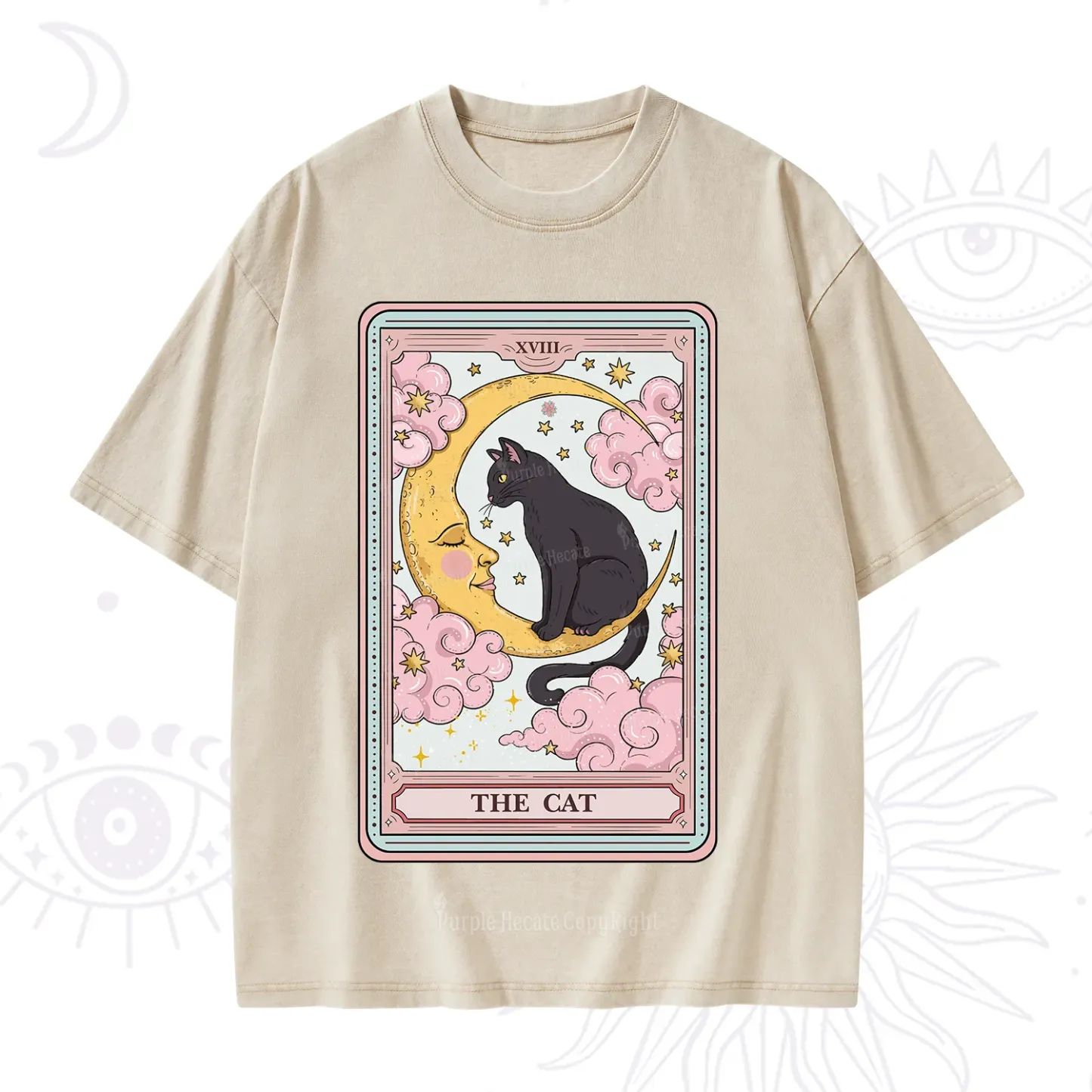 Purplehecate The Cat Tarot Card Washed T-Shirt