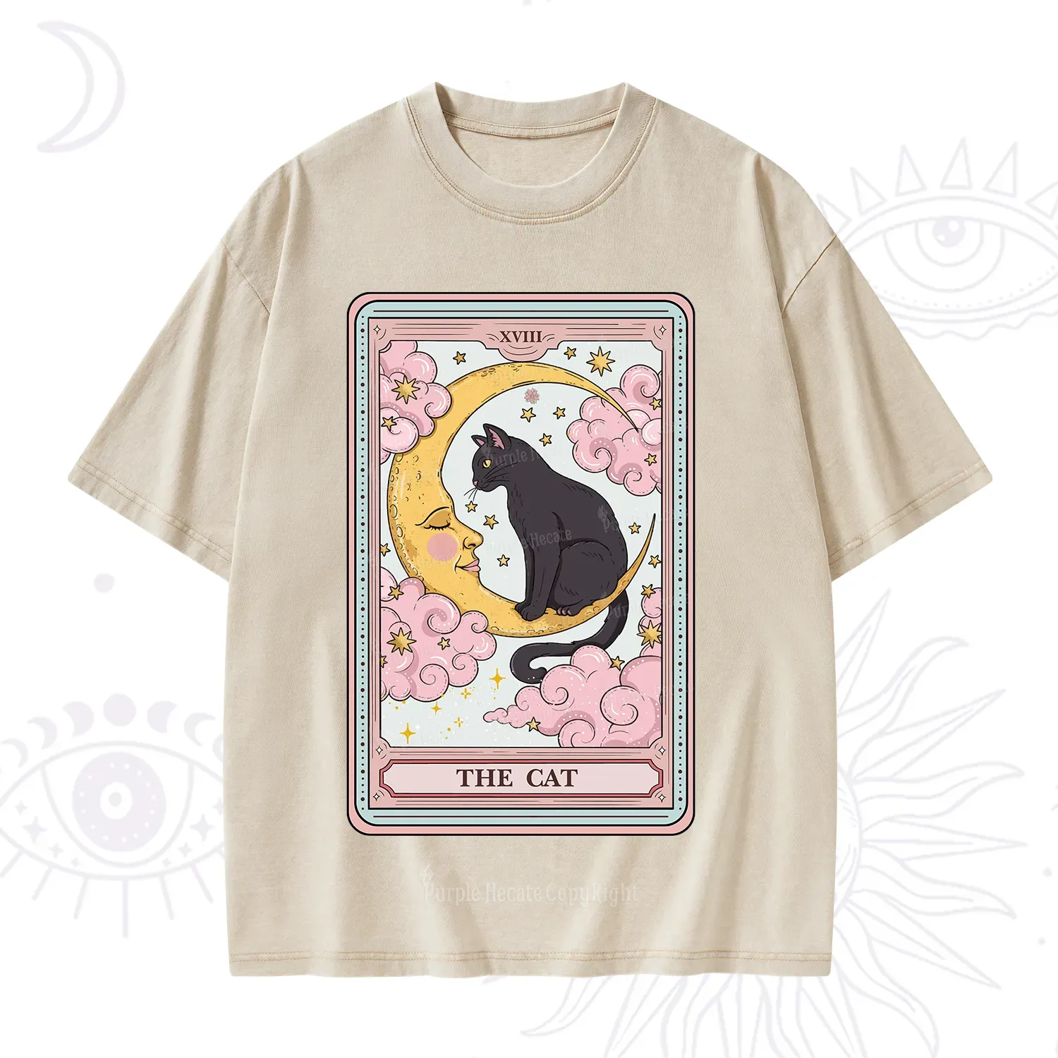 Purplehecate The Cat Tarot Card Washed T-Shirt