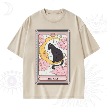 Purplehecate The Cat Tarot Card Washed T-Shirt