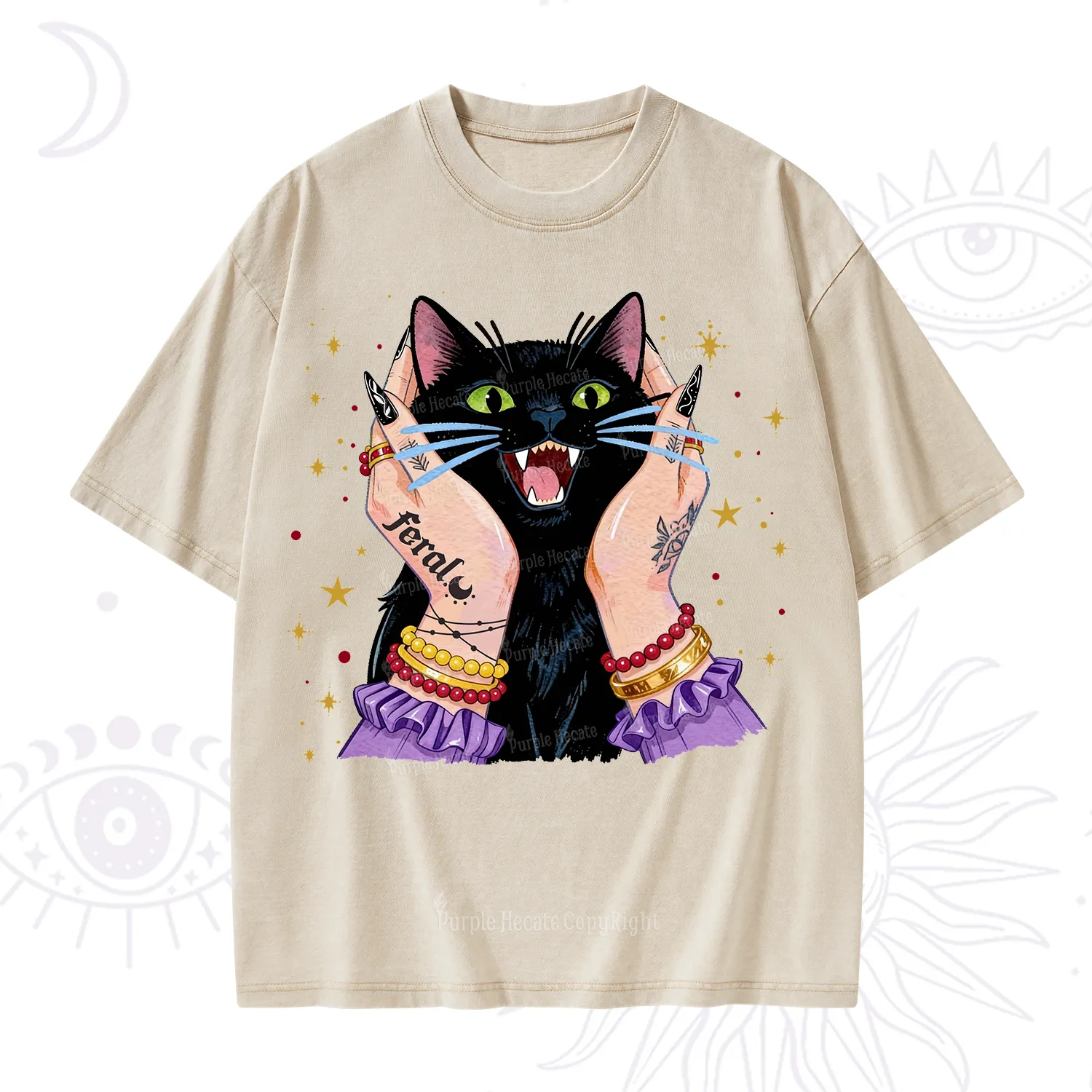 Purplehecate Feral Cat Magic Washed T-Shirt