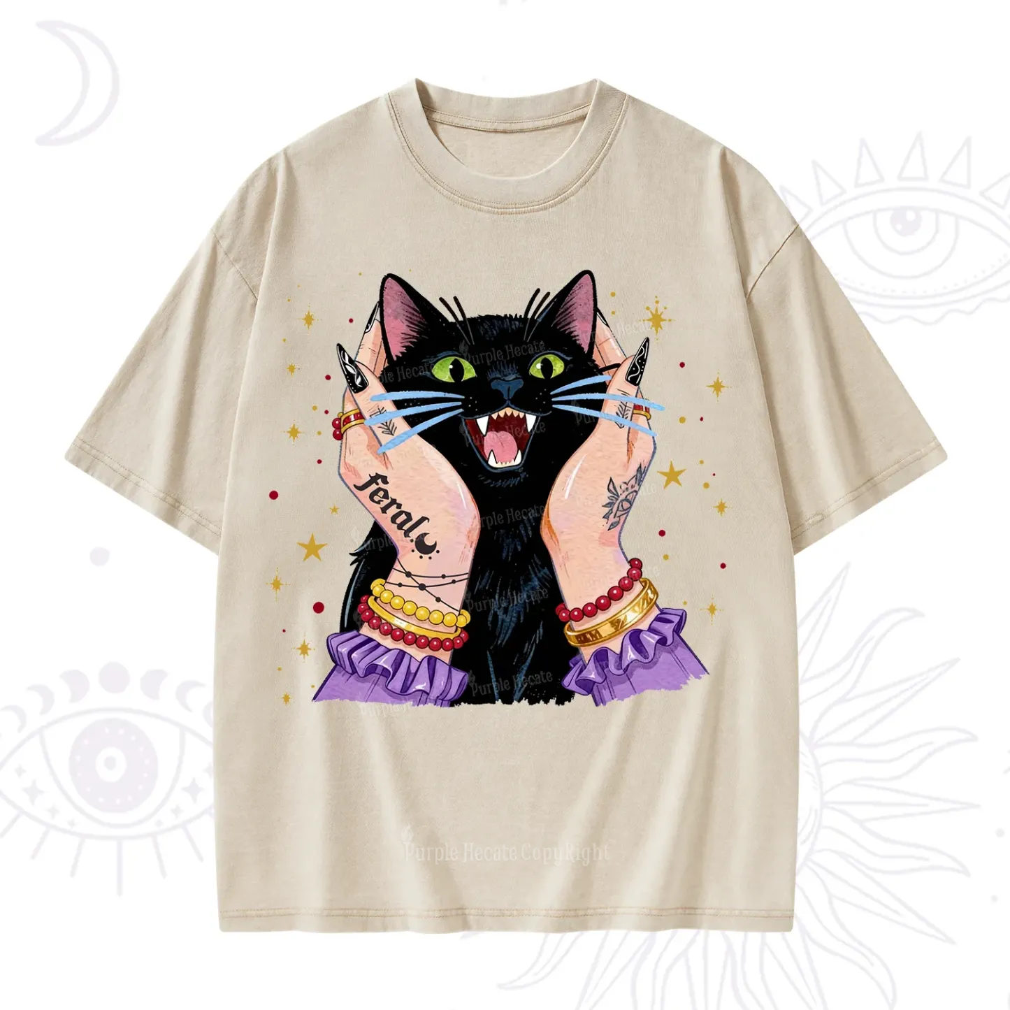 Purplehecate Feral Cat Magic Washed T-Shirt