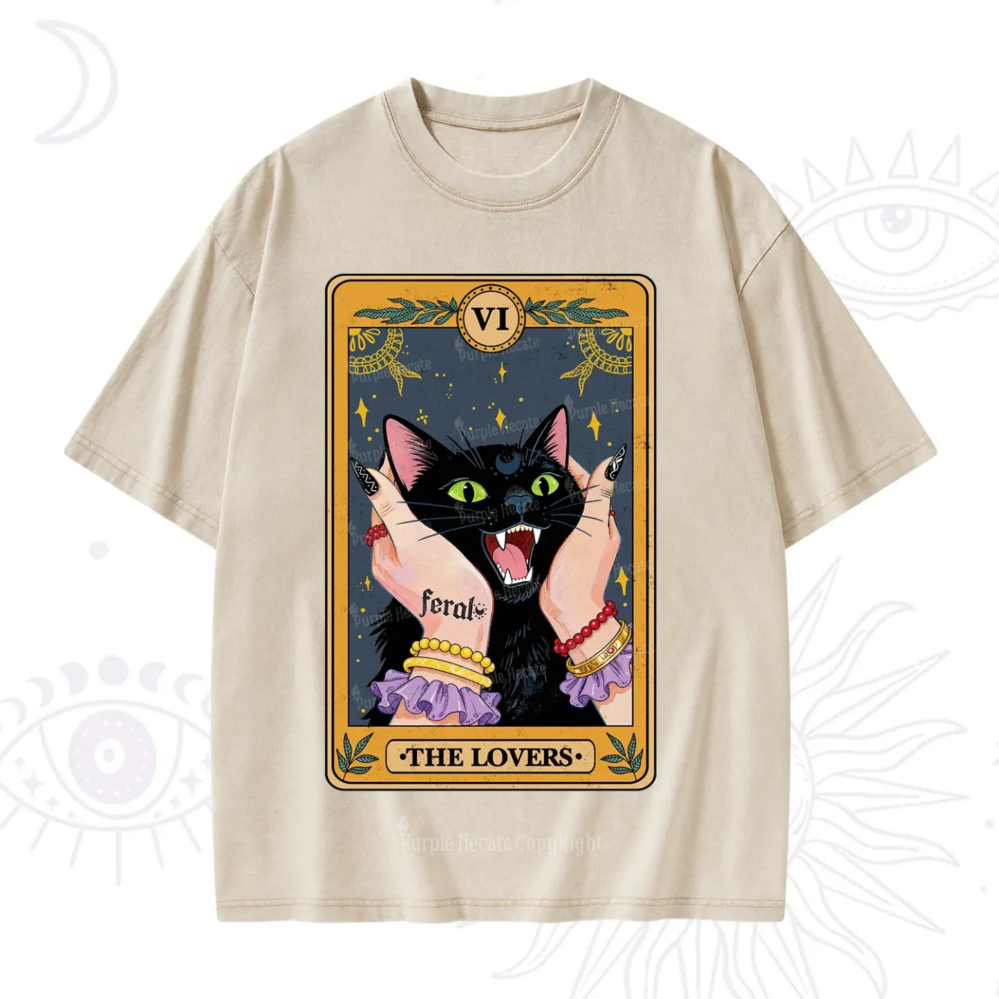 Purplehecate The Lovers Tarot Feral Cat Washed T-Shirt