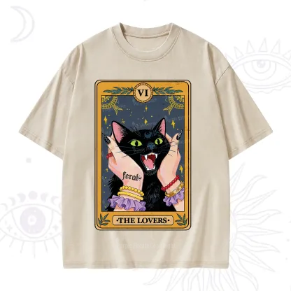 Purplehecate The Lovers Tarot Feral Cat Washed T-Shirt