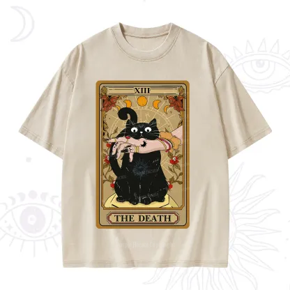 Purplehecate The Death Tarot Black Cat Washed T-Shirt