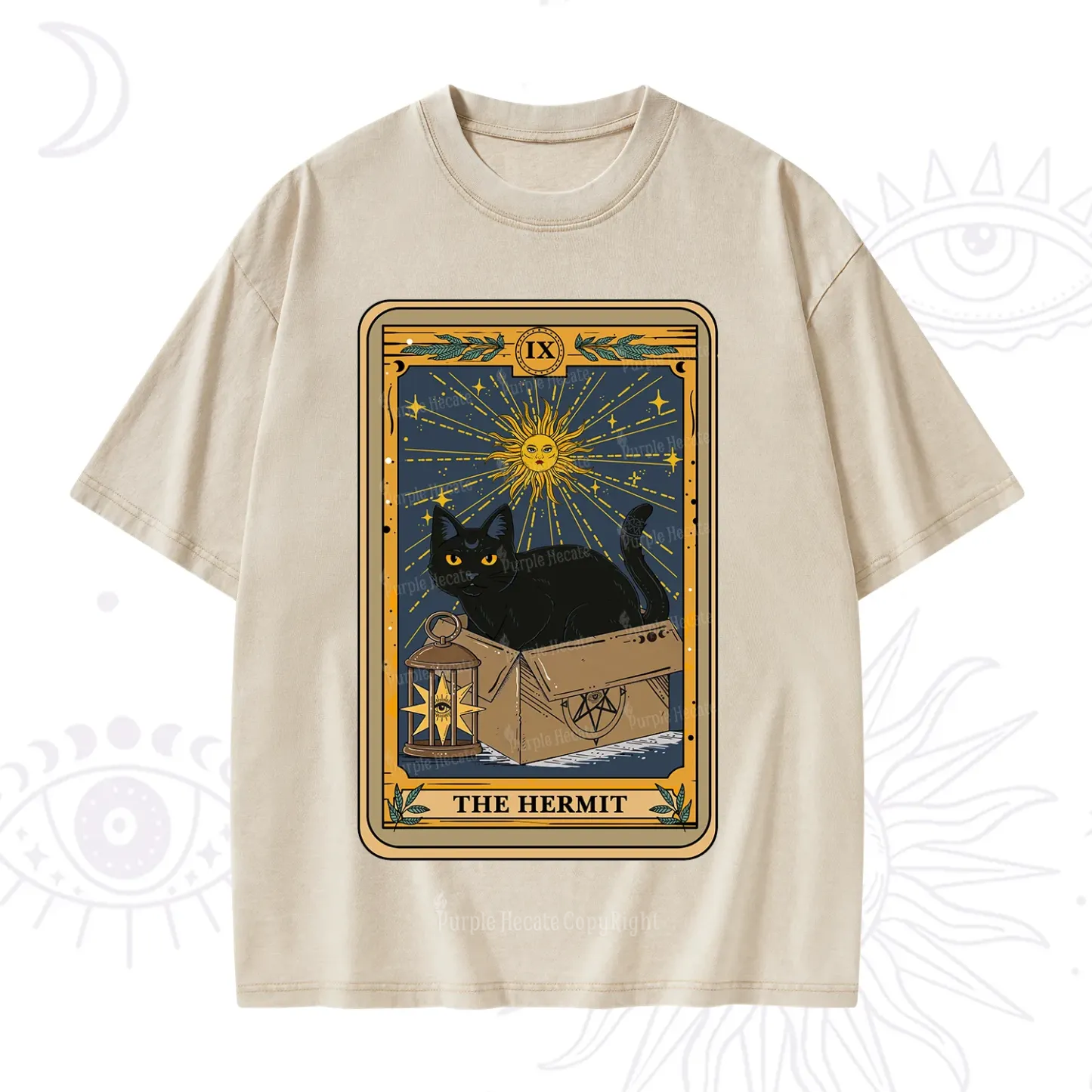 Purplehecate The Hermit Card Cat Lover Washed T-Shirt