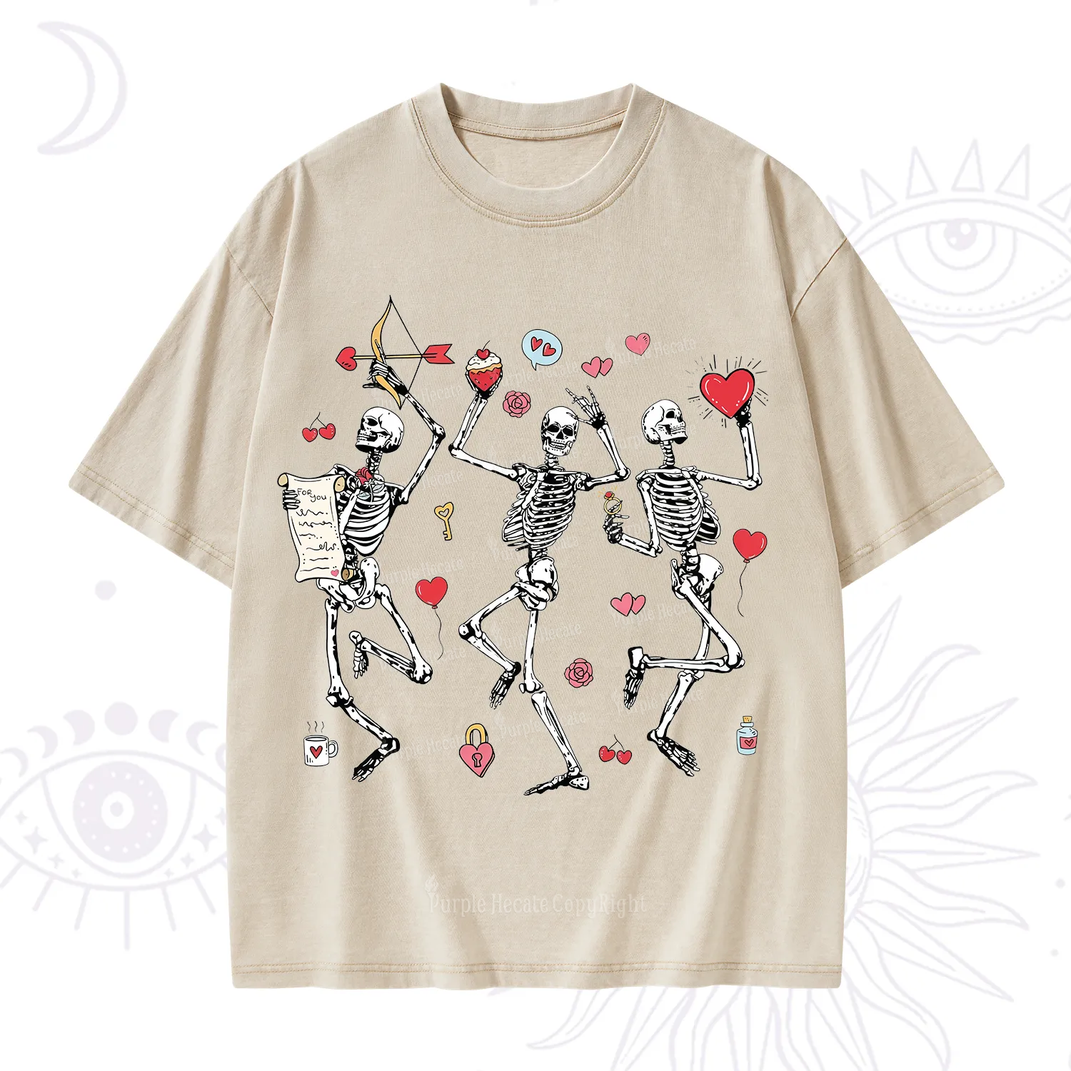 Purplehecate Skeleton Dancing Valentine Washed T-Shirt