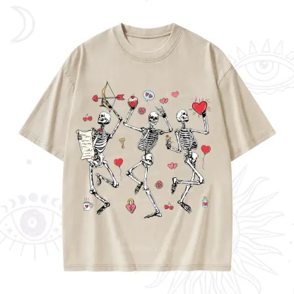 Purplehecate Skeleton Dancing Valentine Washed T-Shirt