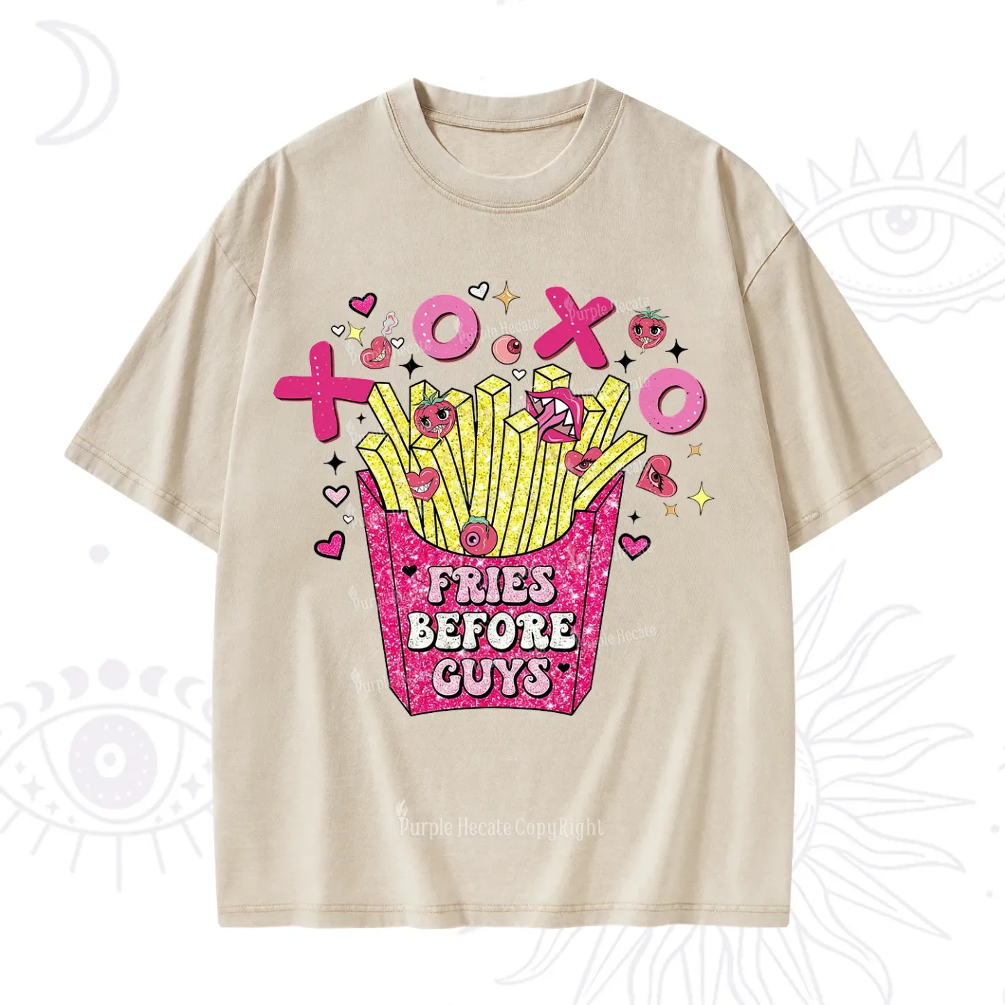 Purplehecate Fries Before Guys Valentine Washed T-Shirt