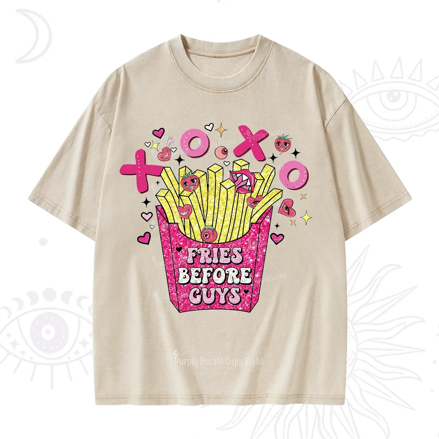 Purplehecate Fries Before Guys Valentine Washed T-Shirt