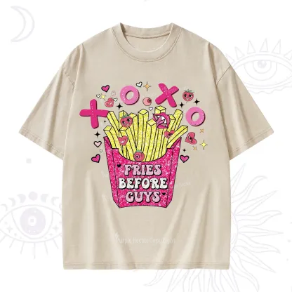 Purplehecate Fries Before Guys Valentine Washed T-Shirt