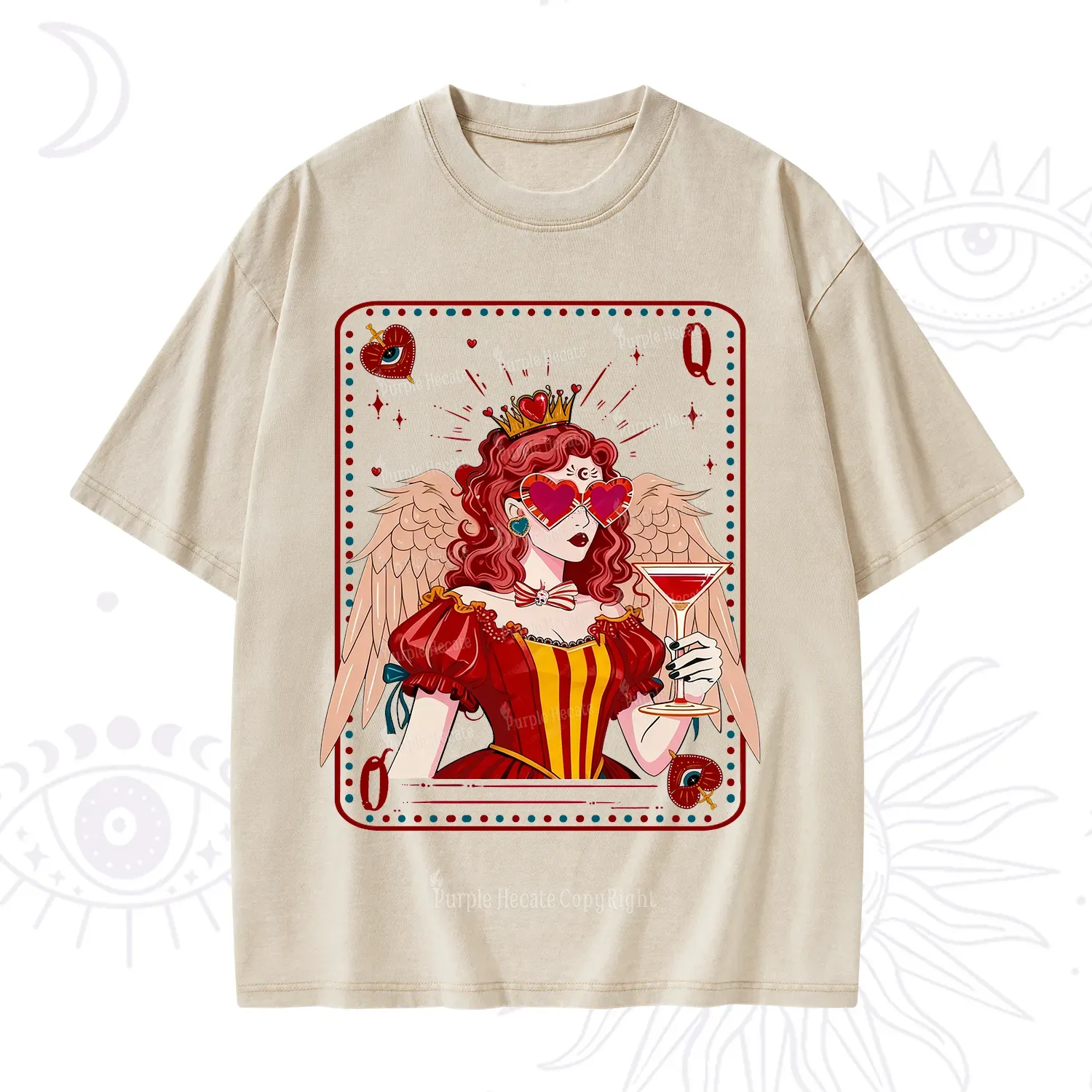 Purplehecate Queen of Hearts Angel Graphic Washed T-Shirt