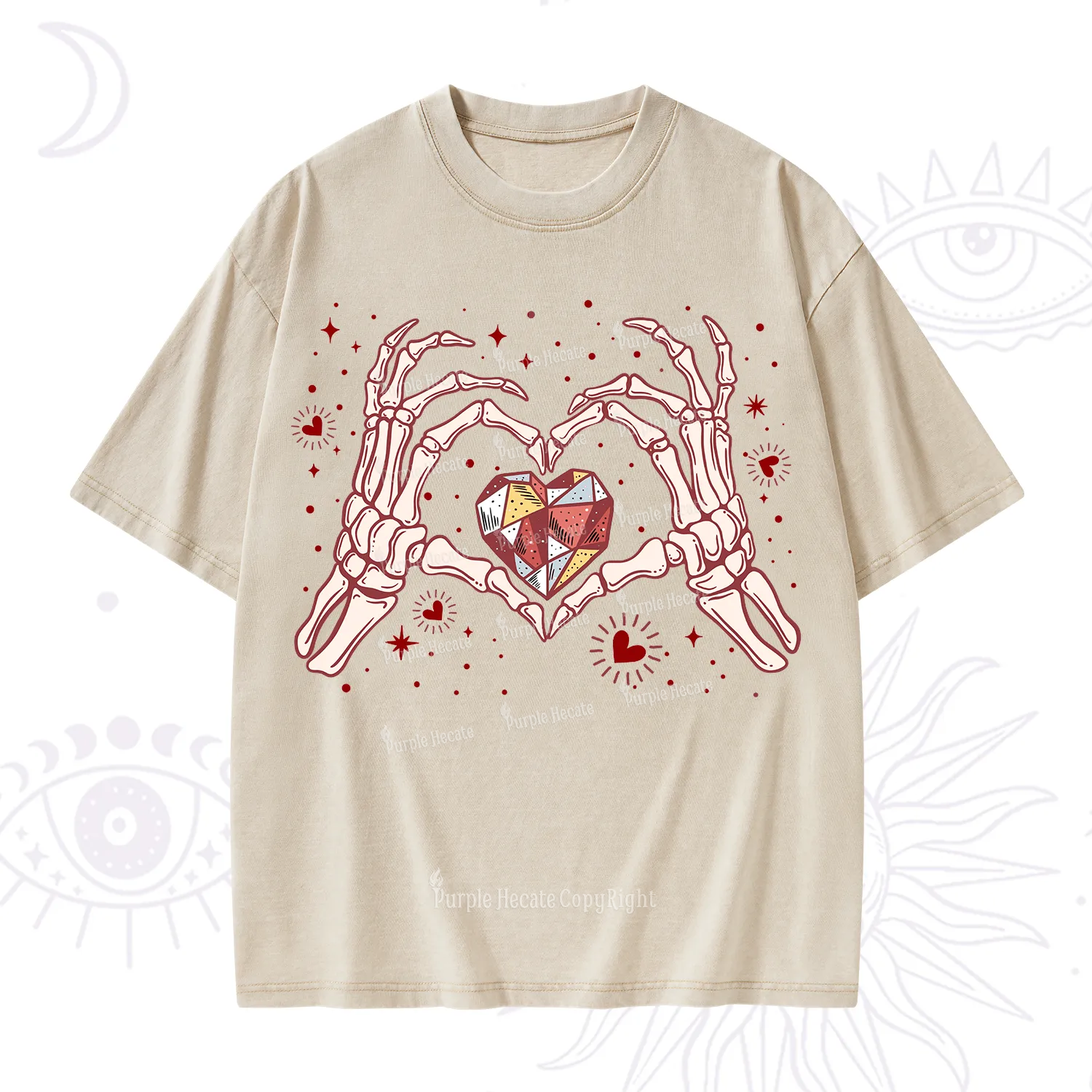 Purplehecate Skeleton Love Hands Valentine Washed T-Shirt