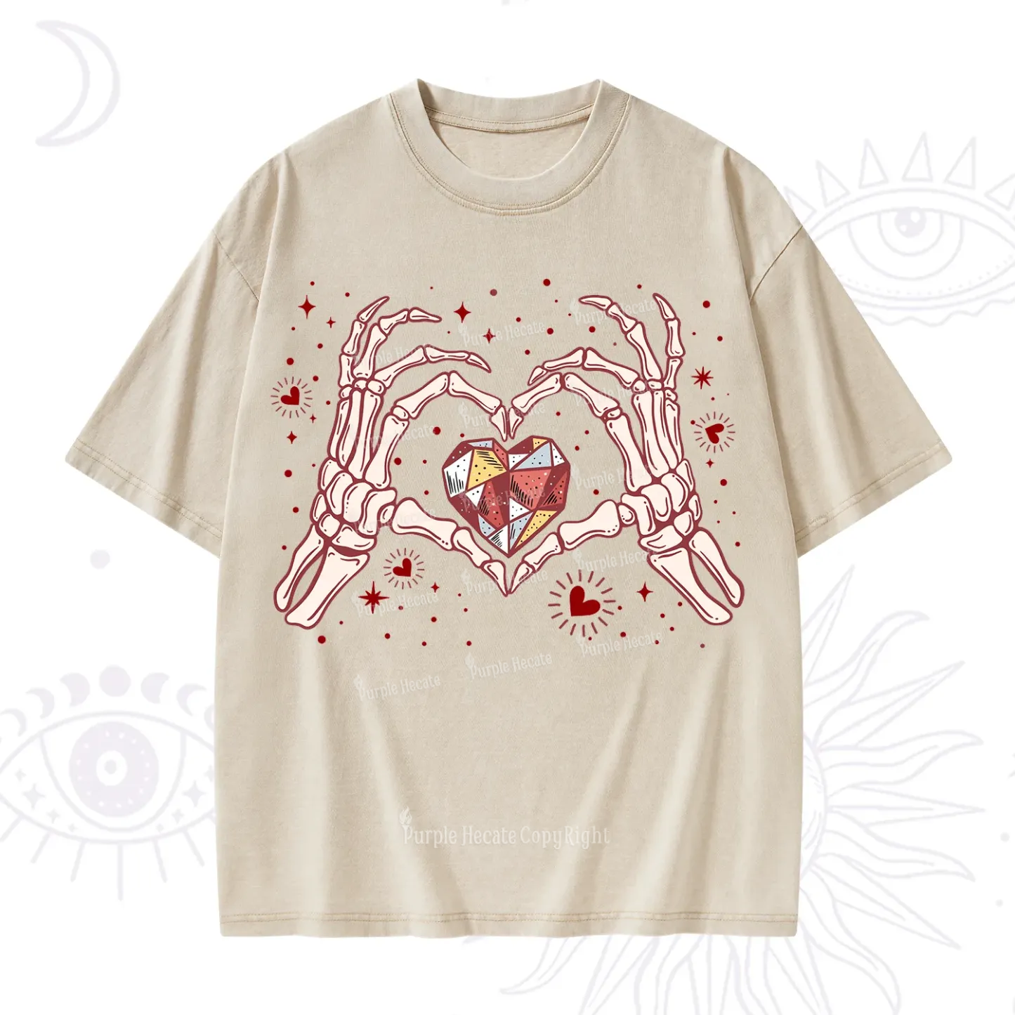 Purplehecate Skeleton Love Hands Valentine Washed T-Shirt