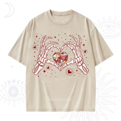 Purplehecate Skeleton Love Hands Valentine Washed T-Shirt