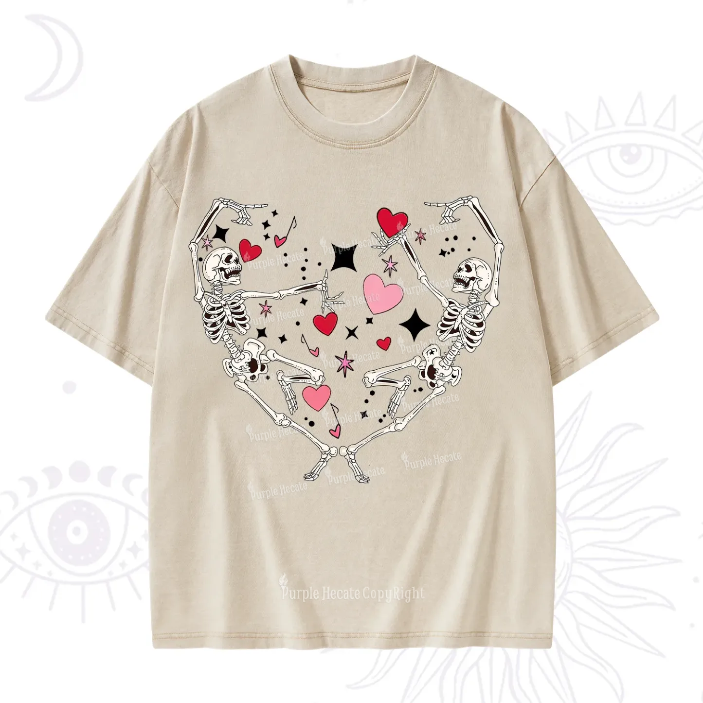 Purplehecate Skeleton Heart Lovers Valentine Washed T-Shirt