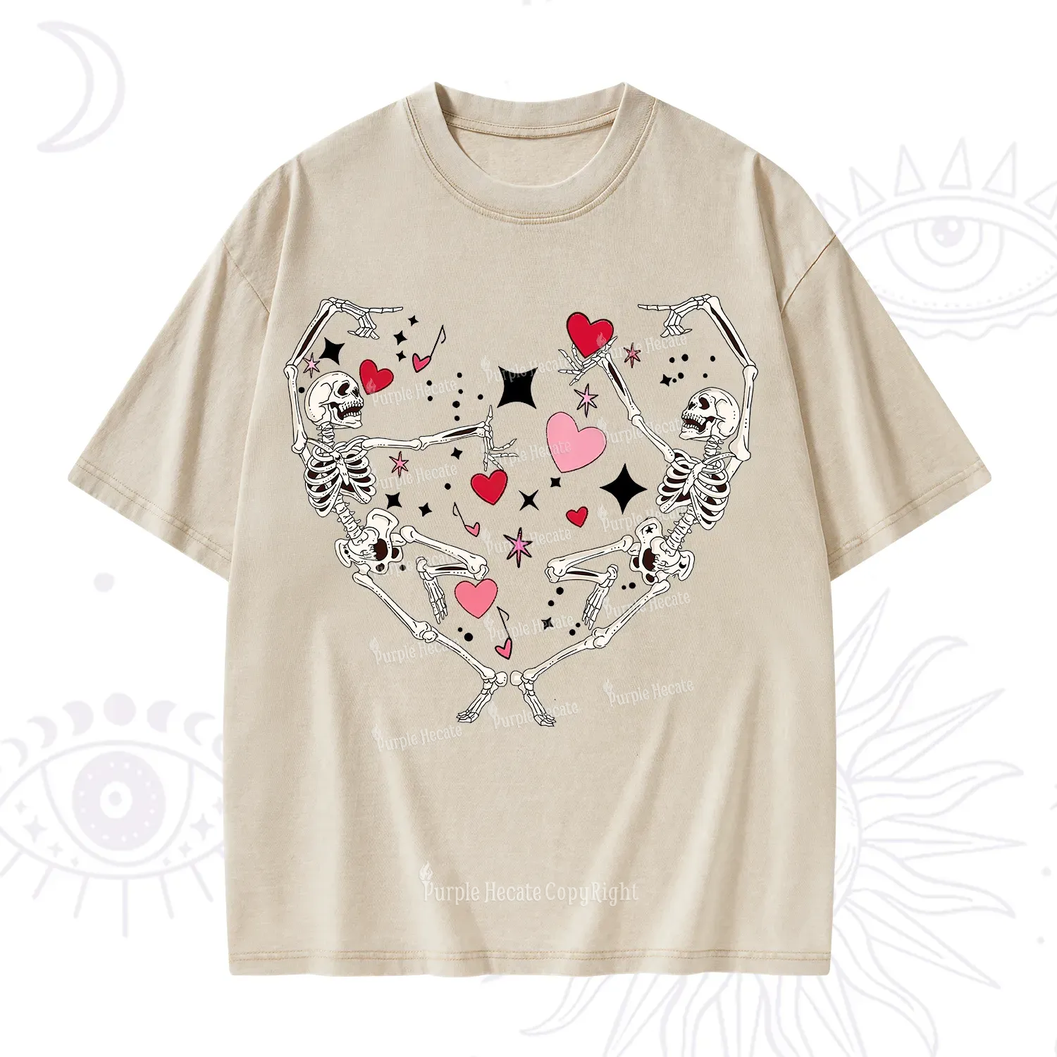 Purplehecate Skeleton Heart Lovers Valentine Washed T-Shirt