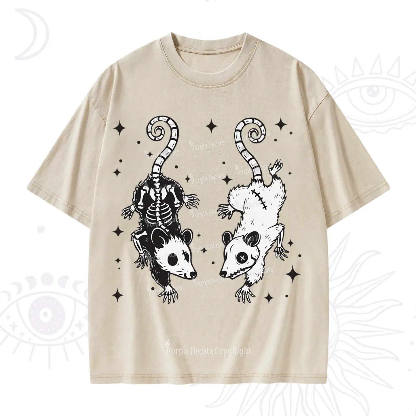 Purplehecate Moonlit Skeleton Rats Washed T-Shirt