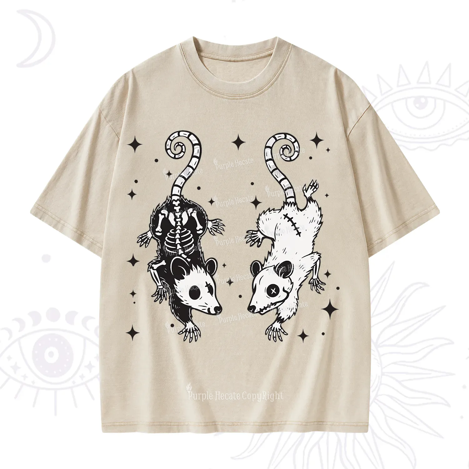 Purplehecate Moonlit Skeleton Rats Washed T-Shirt