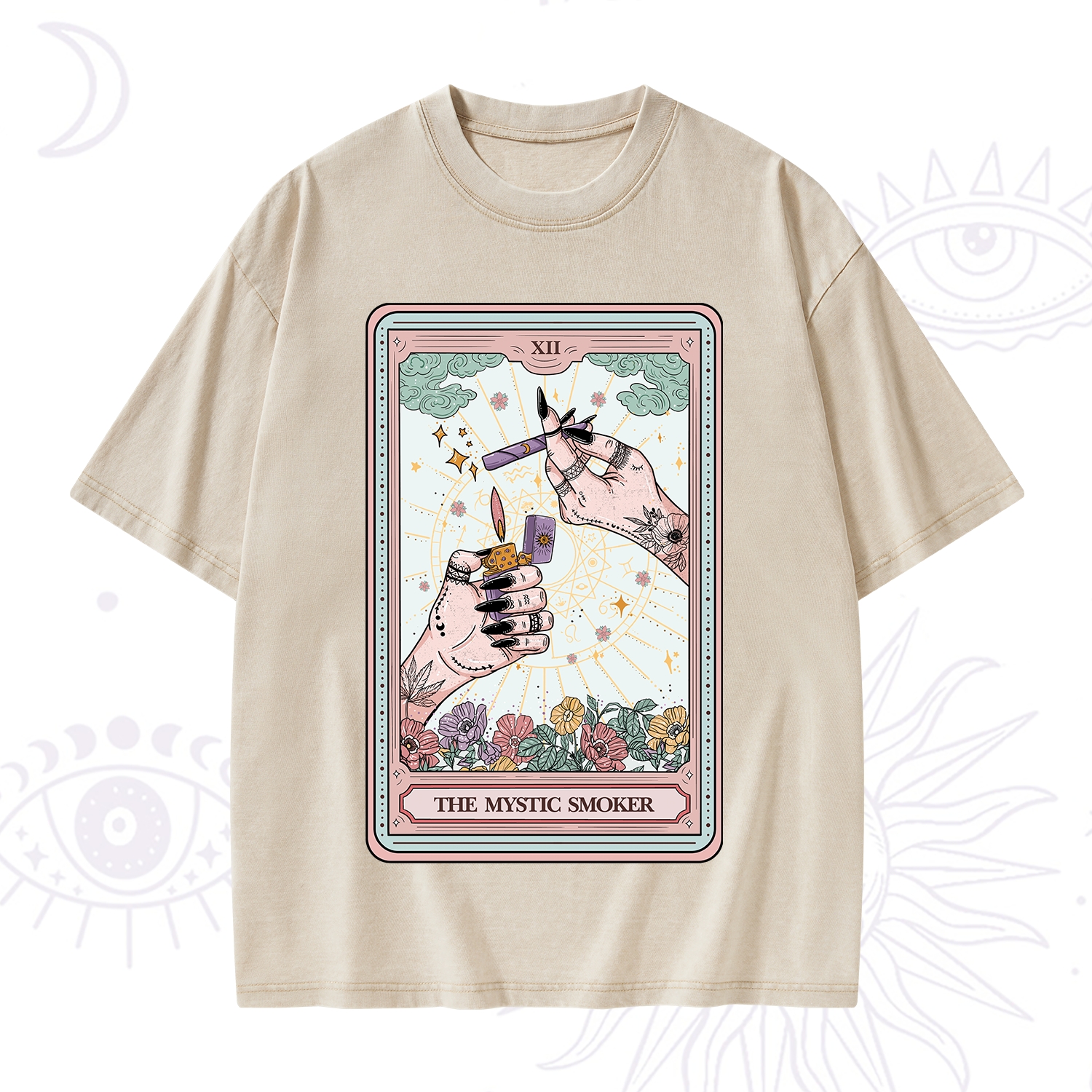 Purplehecate The Mystic Smoker Tarot Card Washed T-Shirt