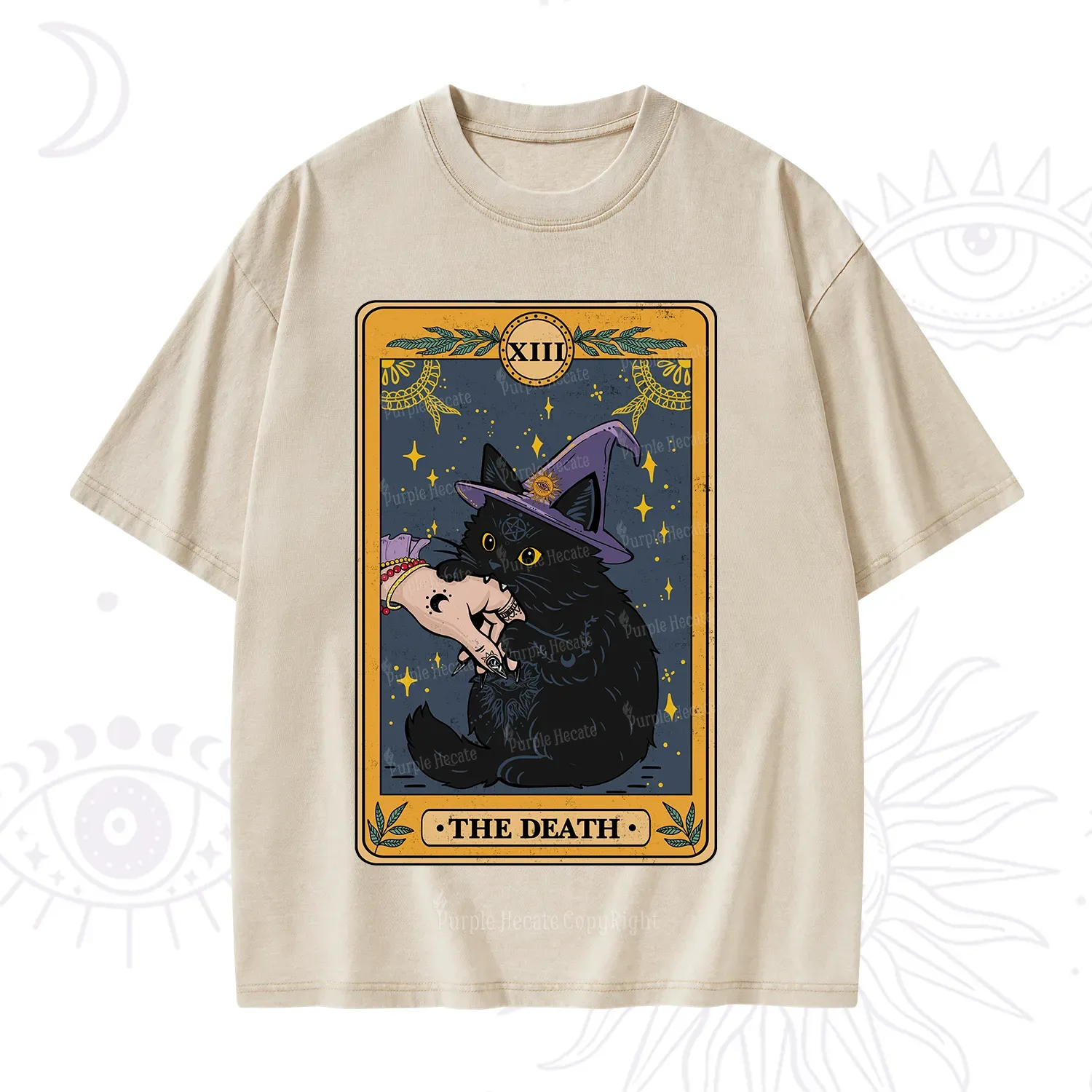 Purplehecate The Black Cat Death Tarot Washed T-Shirt