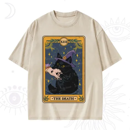 Purplehecate The Black Cat Death Tarot Washed T-Shirt