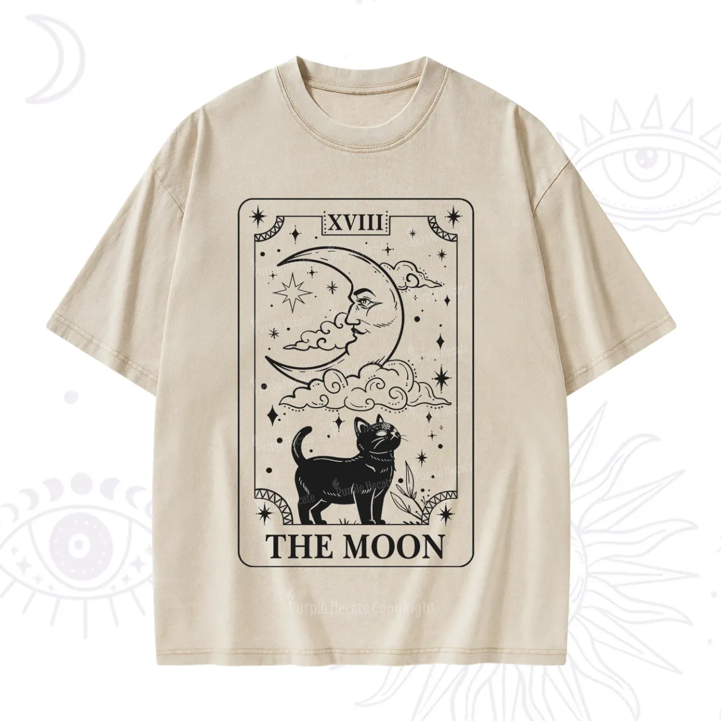 Purplehecate The Moon Tarot Card Cat Washed T-Shirt