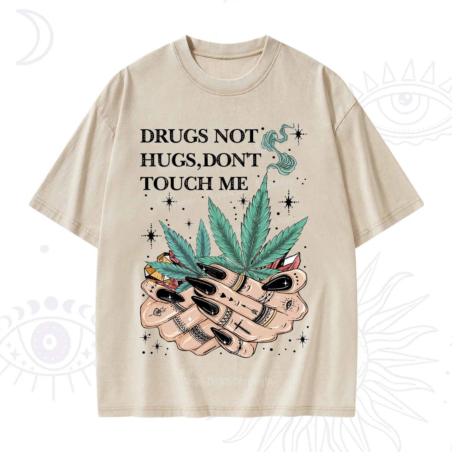 Purplehecate Drugs Not Hugs Washed T-Shirt