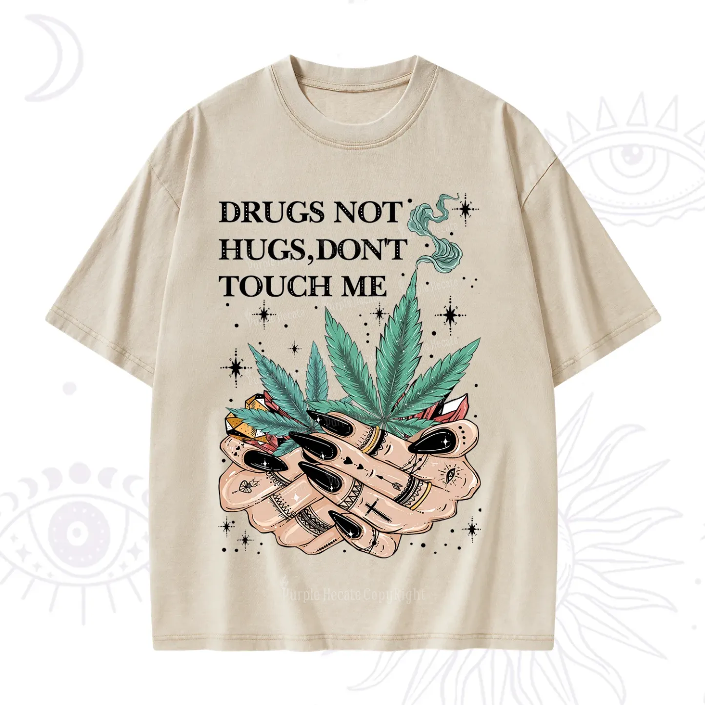 Purplehecate Drugs Not Hugs Washed T-Shirt