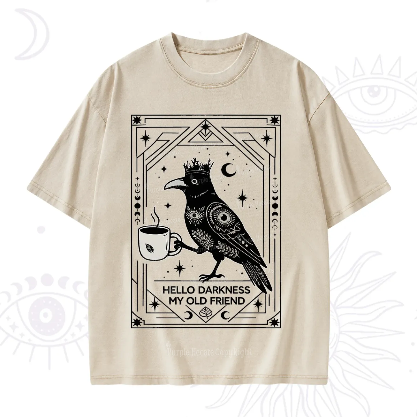 Purplehecate Hello Darkness My Old Friend Crow Washed T-Shirt
