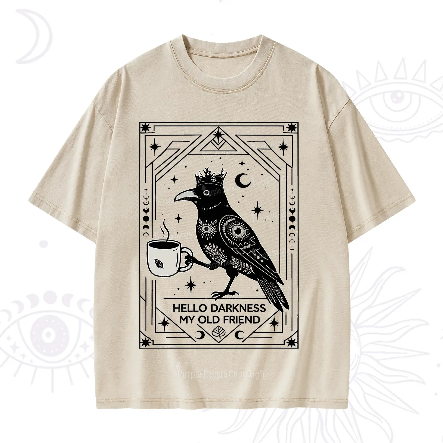 Purplehecate Hello Darkness My Old Friend Crow Washed T-Shirt