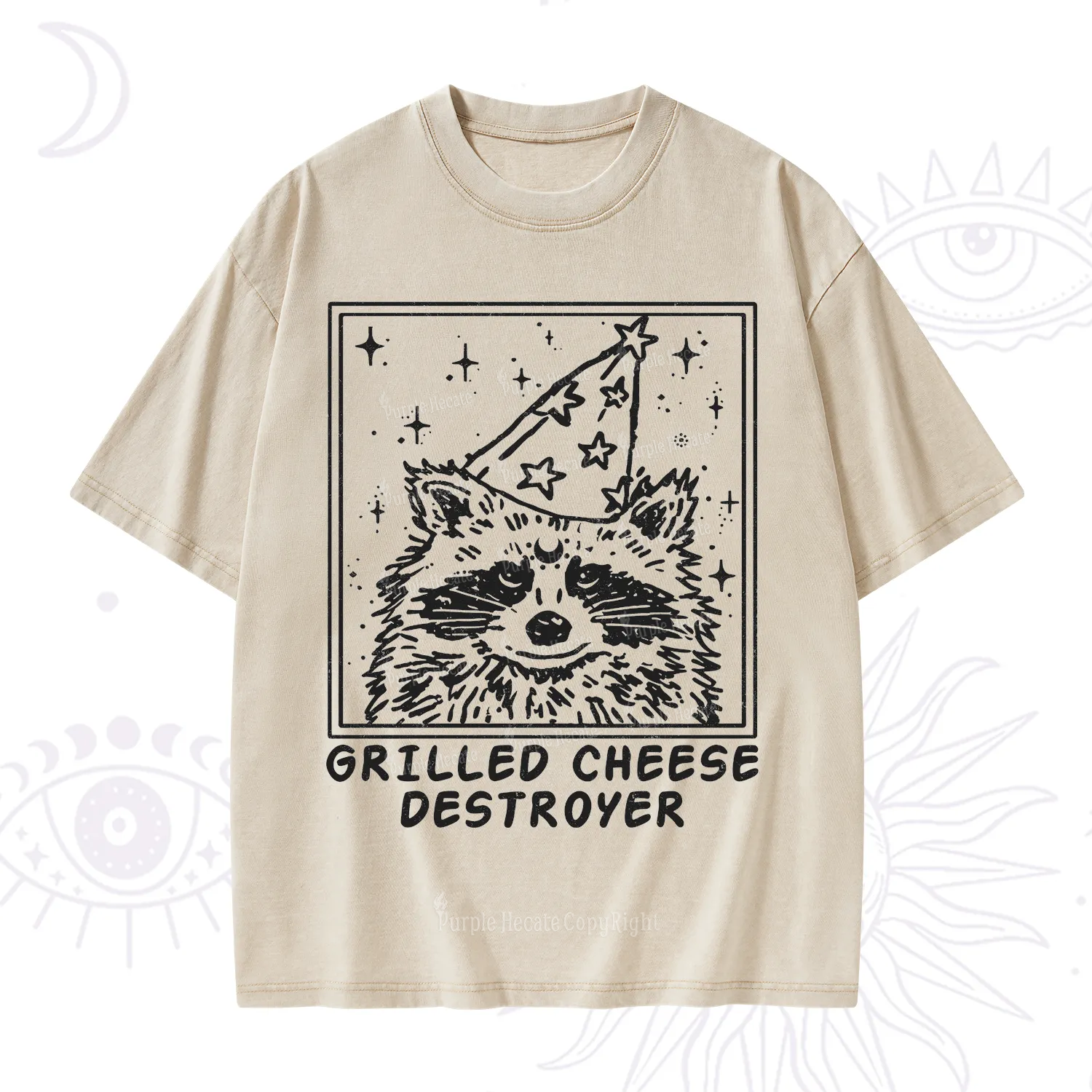 Purplehecate Grilled Cheese Destroyer Raccoon Washed T-Shirt