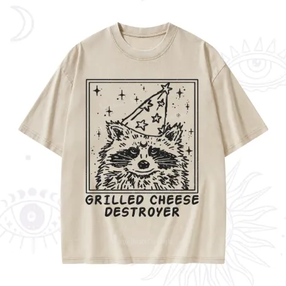 Purplehecate Grilled Cheese Destroyer Raccoon Washed T-Shirt