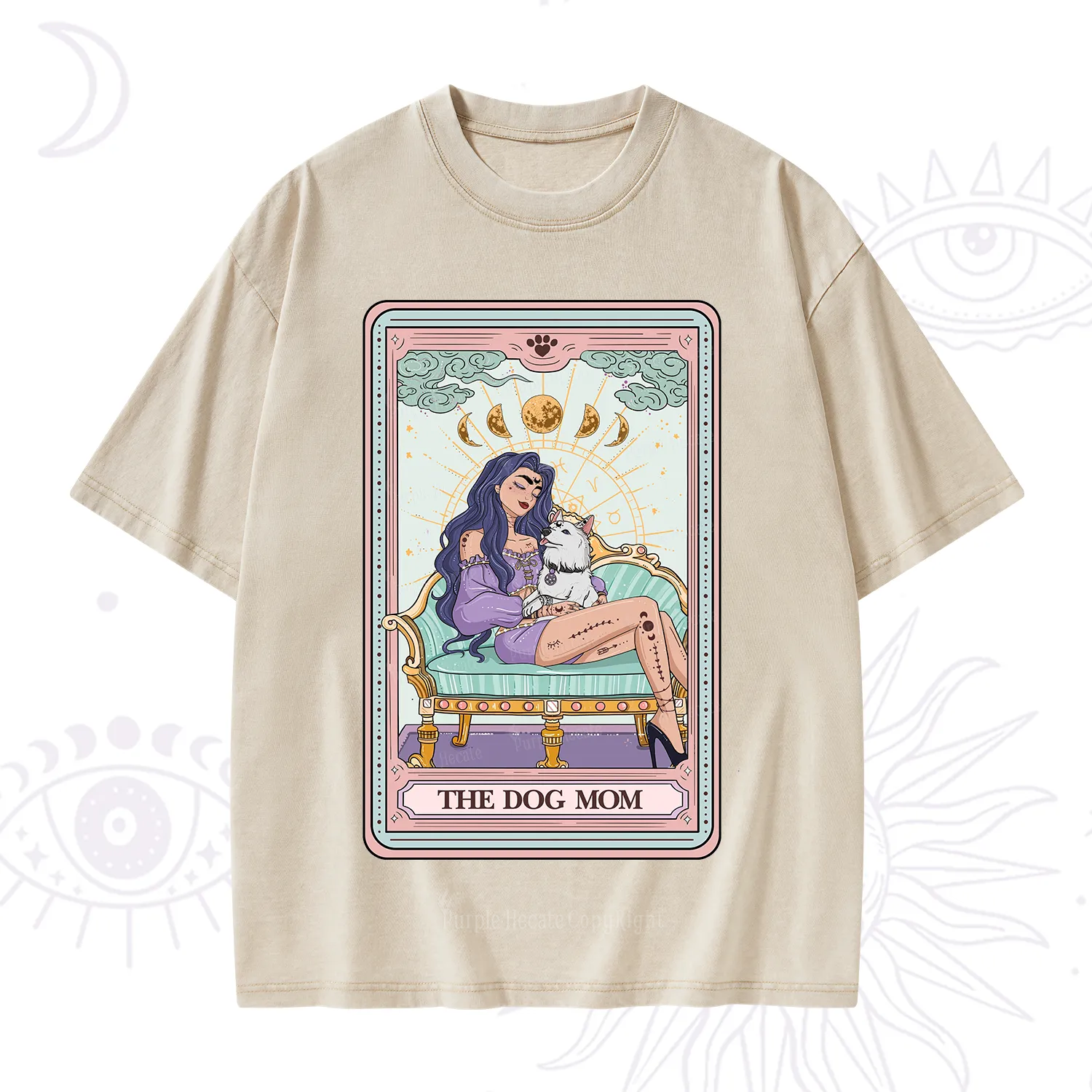Purplehecate The Dog Mom Tarot Card Washed T-Shirt